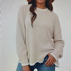 Women's Cream Knit Long-Sleeve Sweater